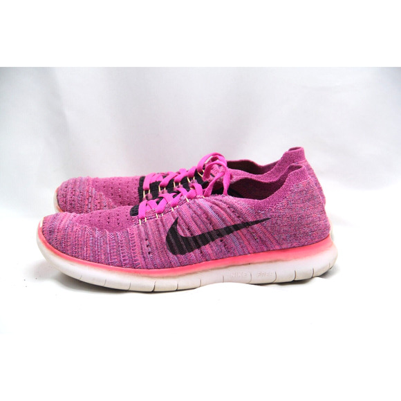 Nike Free RN Flyknit Running Shoes Women's Size 8 Fire Pink Purple Gym Sneakers - Picture 1 of 7